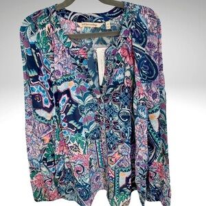 NWT Soft Surroundings Maisie Boho Embellished Long Sleeve Balloon Sleeve Top
